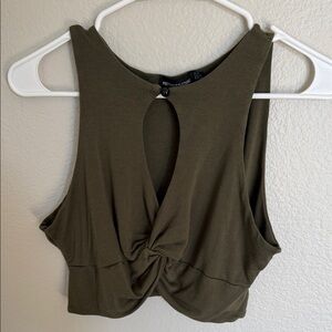 PrettyLittleThing Khaki Twist Front Crop Top